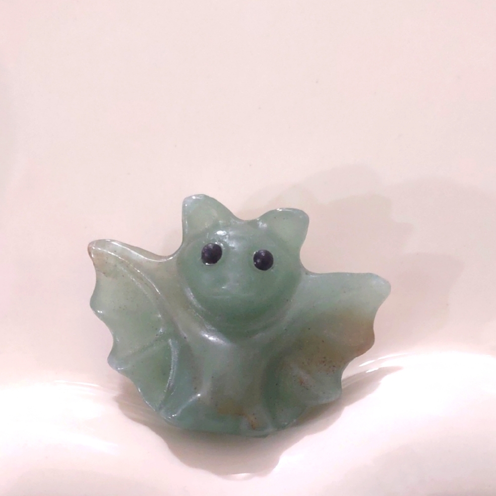 Bat Carving Green Adventurine 1inx1.5in Super Cute Perfect For Halloween